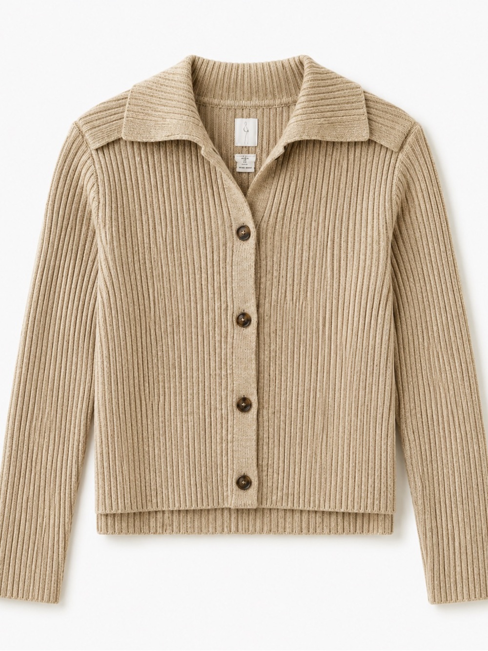 Joie Sweater Womens Small Cardigan Button Front Ribbed Neutral Foldover Collar